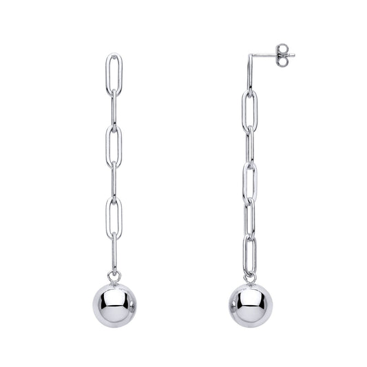 925 Sterling Silver Ball & Chain Paperclip Drop Earrings - GVE996