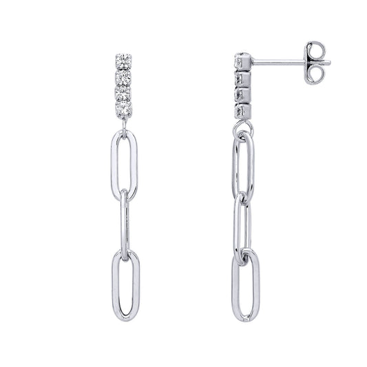 925 Silver CZ Quadrilogy Paperclip Shoulder Duster Drop Earrings - GVE997