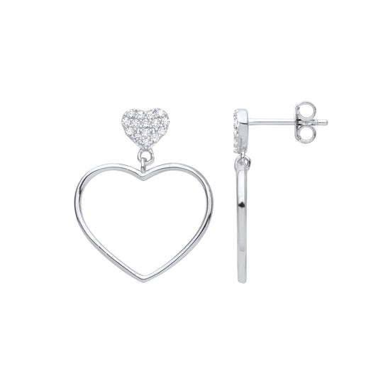 Sterling Silver CZ Open Love Heart Outline Cluster Drop Earrings - GVE998