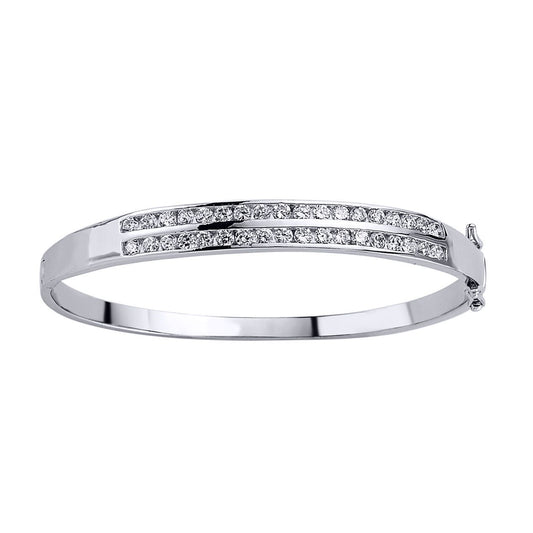 Silver CZ 2 Row Eternity Bangle Bracelet 6mm - GVG031
