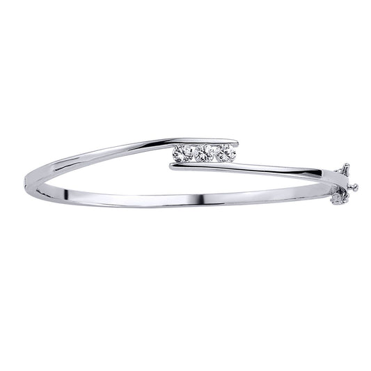 Silver CZ Trilogy Crossover Bangle Bracelet - GVG032
