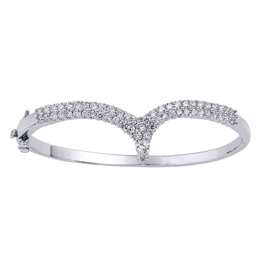 Silver CZ Eternity Pave Wishbone Bangle Bracelet - GVG041