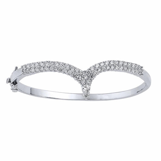 Silver CZ Eternity Pave Wishbone Bangle Bracelet - GVG041