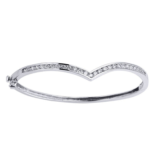 Silver CZ Eternity Wishbone Bangle Bracelet - GVG044
