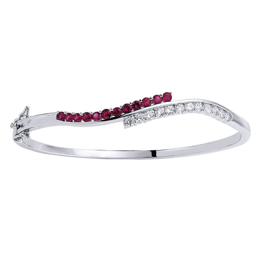 Silver Pink CZ Eternity Wave Bangle Bracelet - GVG049RU