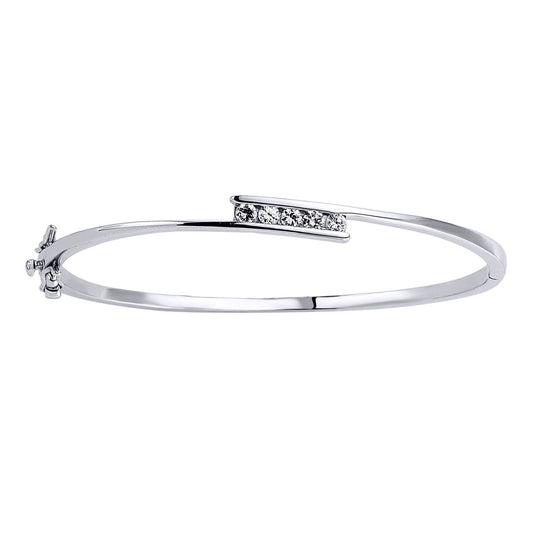Silver CZ 5 Stone Crossover Bangle Bracelet - GVG067