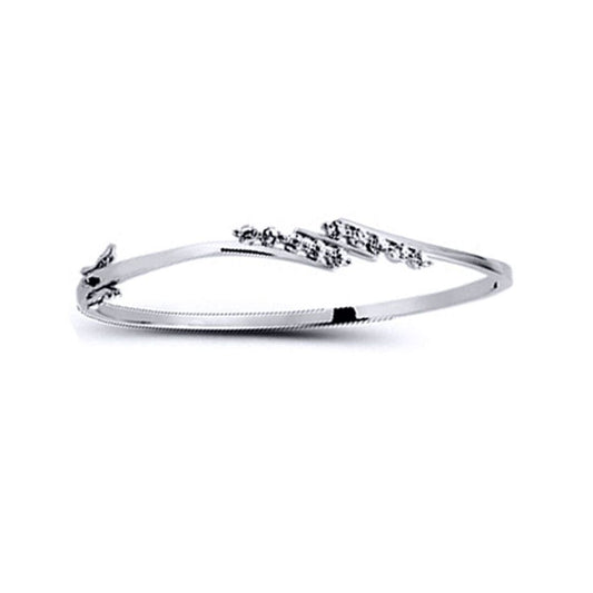 Silver CZ 5 Stone Crossover Bangle Bracelet - GVG069