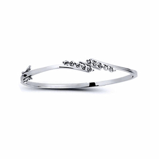 Silver CZ 5 Stone Crossover Bangle Bracelet - GVG069
