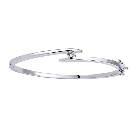 Silver CZ Solitaire Crossover Bangle Bracelet - GVG084