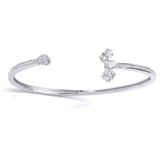 Silver Pear CZ Fancy Torque Bangle Bracelet - GVG146