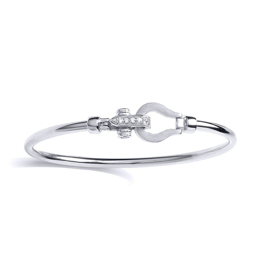 Silver CZ Hook Loop Stirrup Bangle Bracelet - GVG180