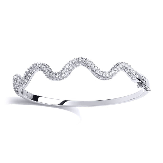 Silver CZ Snake-Like Pave Wave Eternity Bangle Bracelet - GVG187