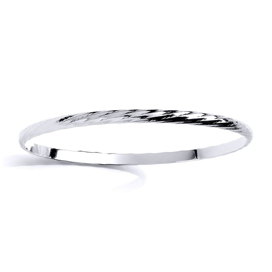 Silver Twist Texture D-Shape Bangle Bracelet 3mm - GVG190