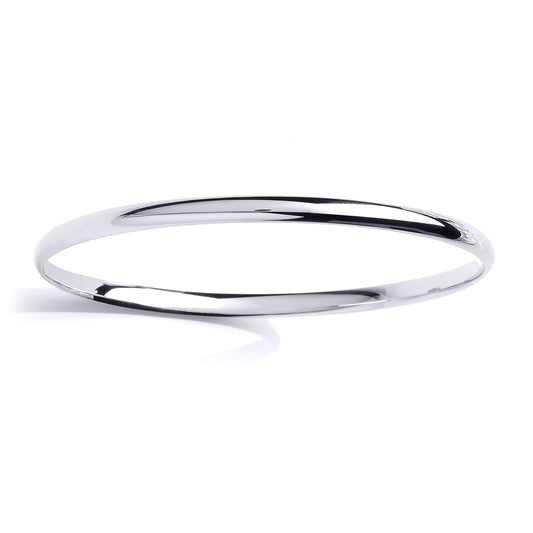 Silver Plain Polished D-Shape Bangle Bracelet 3mm - GVG191