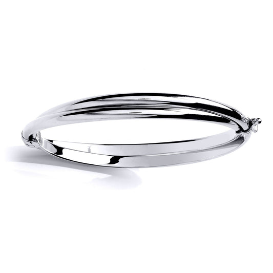 Silver Crossover Linked D-shape Bangle Bracelet 7mm - GVG193