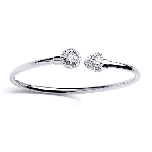 Silver Triangle CZ Halo Torque Toi et Moi Bangle Bracelet 10mm - GVG195
