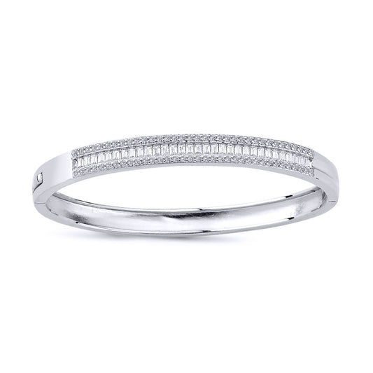 Silver Baguette CZ Channel Eternity Bangle Bracelet 6mm - GVG197