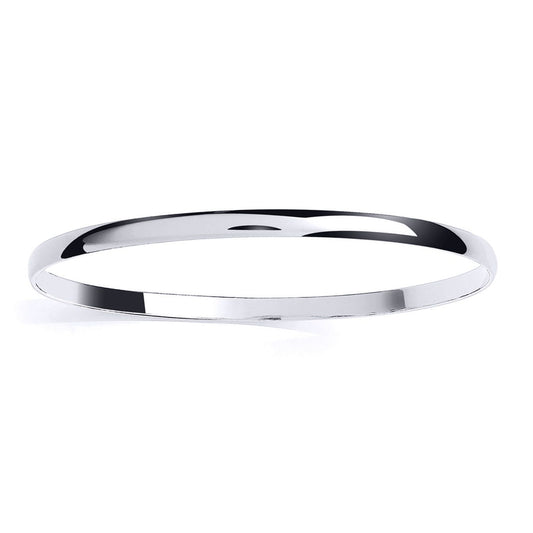 Platinum Plated Sterling Silver D-Shape Slave Bangle Bracelet 4mm - GVG217RH