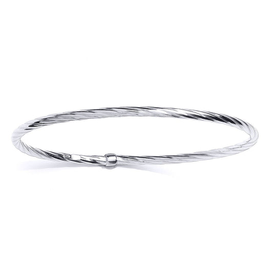 Platinum Plated Silver Liquorice Twist Slave Bangle Bracelet 3mm - GVG223