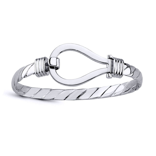 Mens Silver Rope Twist Stirrup Loop Hook Bangle Bracelet 7mm 25mm - GVG226