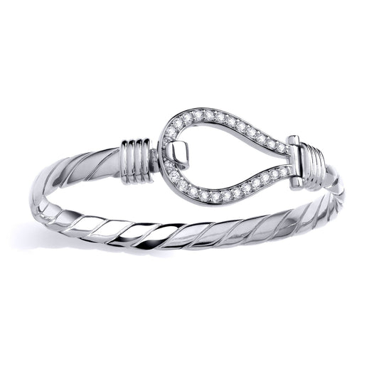 Mens Silver CZ Rope Twist Stirrup Loop Bangle Bracelet 7mm 25mm - GVG227