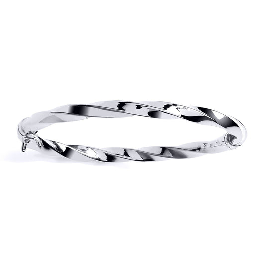 Silver Chunky Square Tube Candy Ribbon Twist Bangle Bracelet 6mm - GVG228