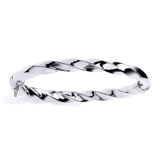 Silver Chunky Square Tube Candy Ribbon Twist Bangle Bracelet 7mm - GVG229