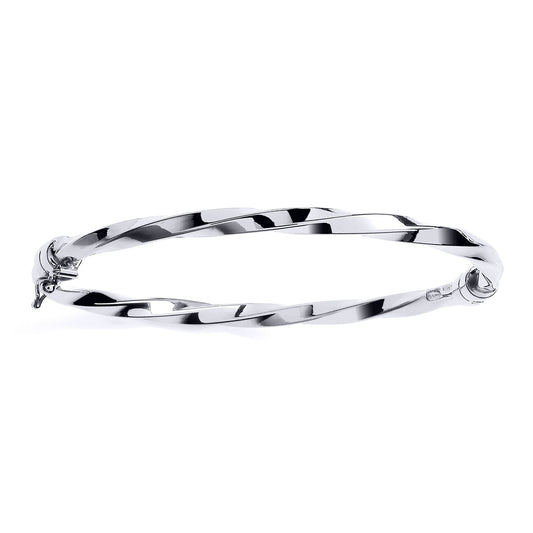 Silver Square Tube Candy Ribbon Twist Bangle Bracelet 4mm - GVG230