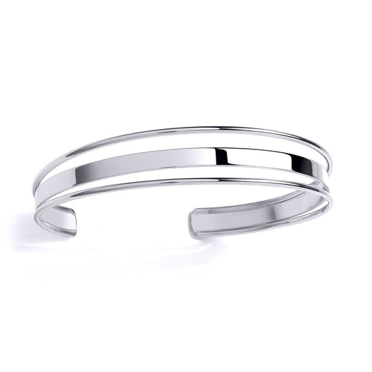 Platinum Plated 925 Silver Split Lip Channel Cuff Bangle Bracelet - GVG231