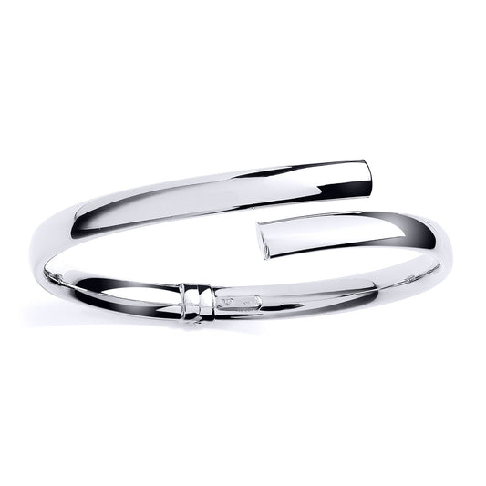 Platinum Plated Silver Oval Tube Crossover Bypass Bangle Bracelet - GVG232