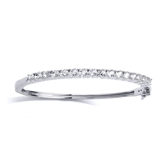 925 Silver Oval CZ Sweet 16 Eternity Line Tennis Bangle Bracelet - GVG233