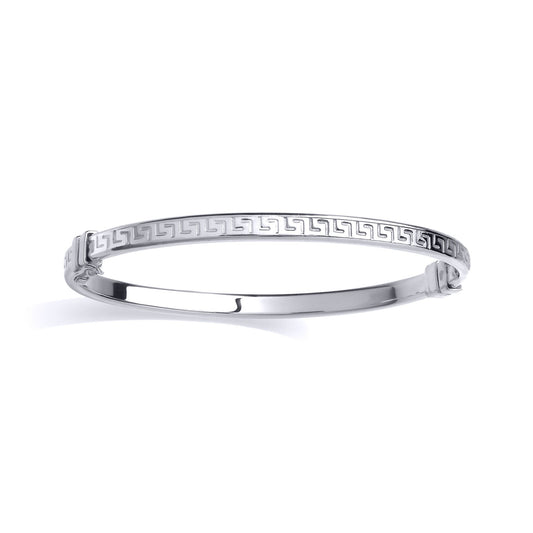 Silver Rectangular Tube Greek Key Bangle Bracelet - GVG234