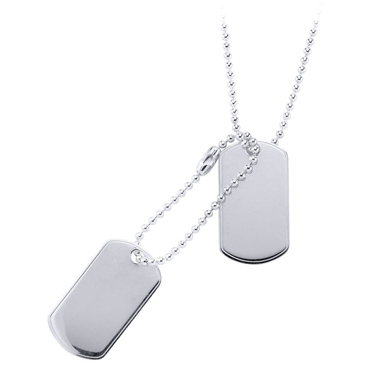 Mens Silver Military Double Dog Tag Pendant Necklace 20 inch - GVK042