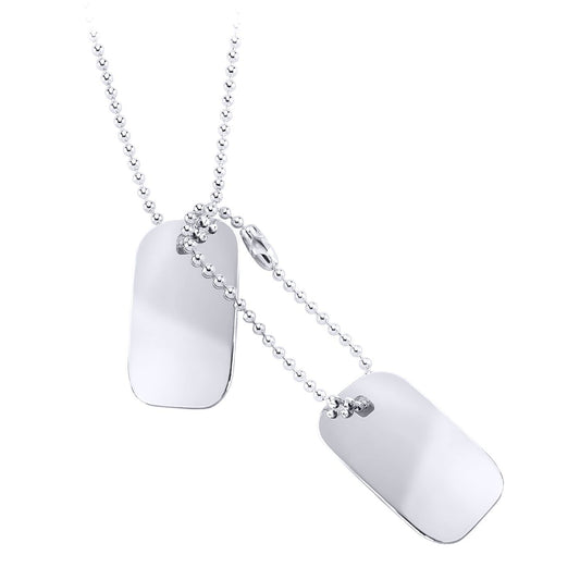Mens Silver Military Double Dog Tag Pendant Necklace 20 inch - GVK042
