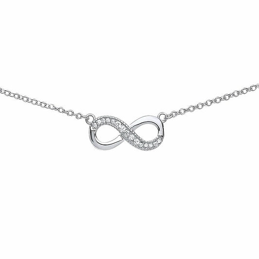 Silver CZ Infinity Pave Charm Necklace 15 inch - GVK102
