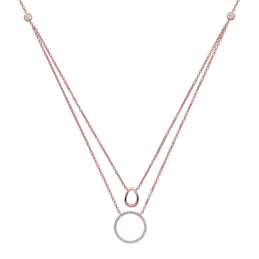 Rose Silver CZ Pave Halo Charm Necklace 17 inch - GVK145