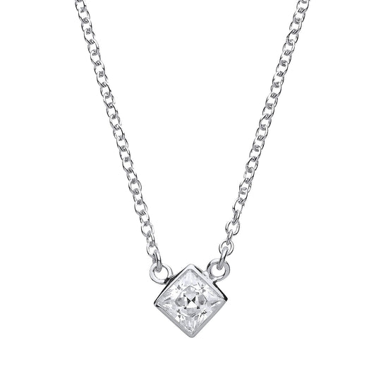 Silver princess Cut CZ Solitaire Charm Necklace 17 inch - GVK151