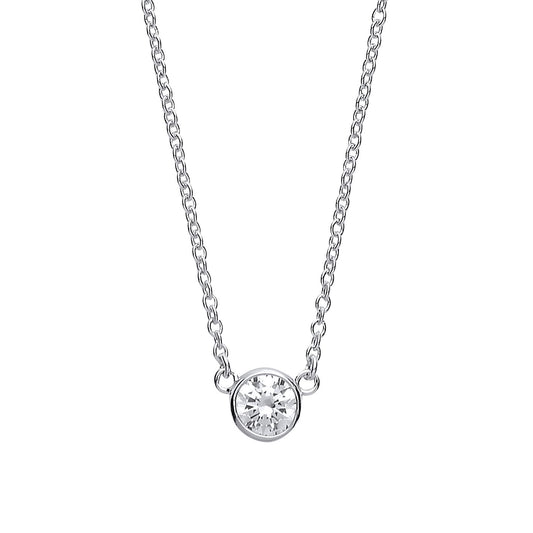 Silver CZ Donut Solitaire Charm Necklace 1.6mm 16-18" - GVK152