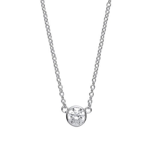 Silver CZ Donut Solitaire Charm Necklace 1.6mm 16-18" - GVK152