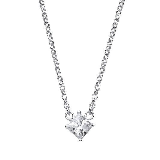 Silver princess Cut CZ Solitaire Charm Necklace 16 + 2 inch - GVK154