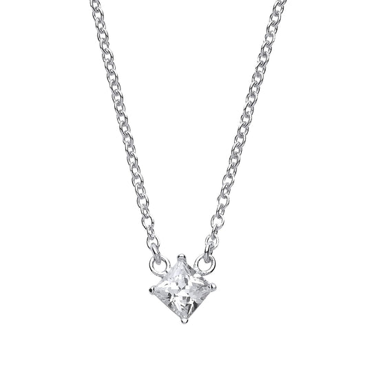 Silver princess Cut CZ Solitaire Charm Necklace 16 + 2 inch - GVK154