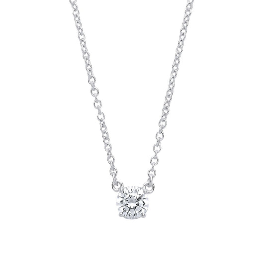 Silver CZ Solitaire Charm Necklace 1.6mm 16 + 2 inch - GVK156