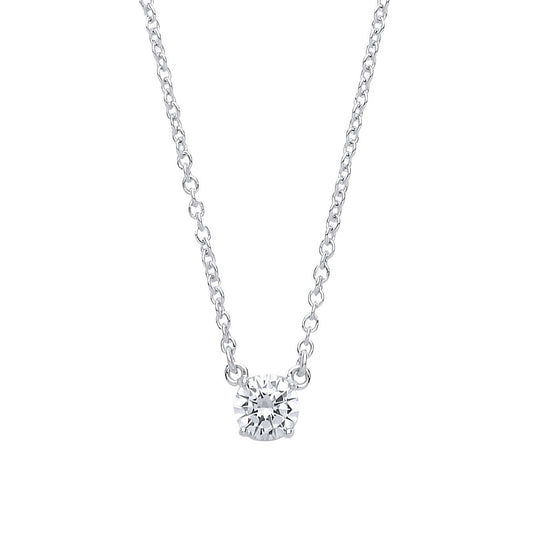 Silver CZ Solitaire Charm Necklace 1.6mm 16 + 2 inch - GVK156