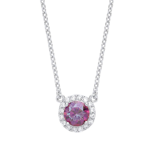 Silver Rainbow Quartz Solitaire Halo Charm Necklace 15 inch - GVK158MQ