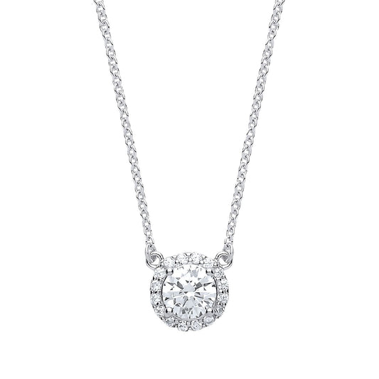 Silver CZ Solitaire Halo Charm Necklace 15 + 2 inch - GVK158WH