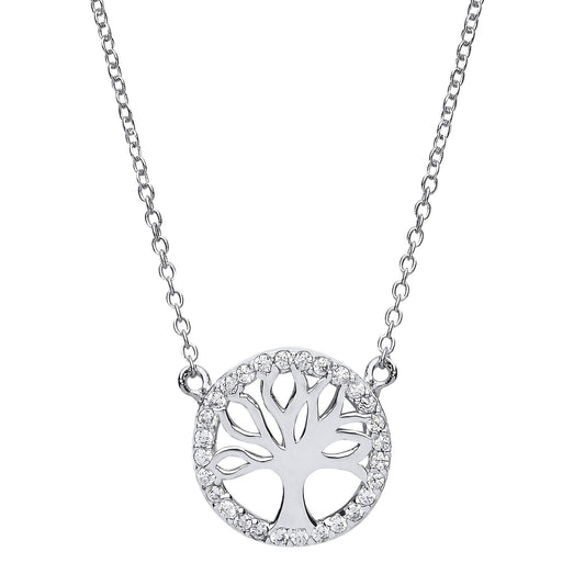 Silver CZ Tree of Life Charm Necklace 16 + 2 inch - GVK160