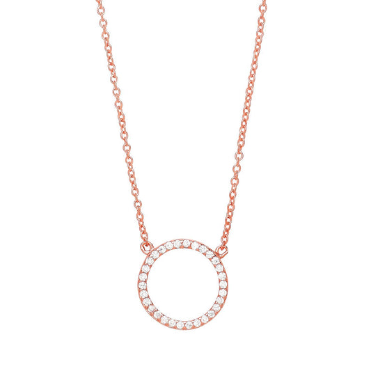 Rose Silver CZ Pave Halo Charm Necklace 16 + 2 inch - GVK161R