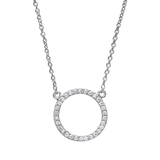Silver CZ Pave Halo Charm Necklace 16 + 2 inch - GVK161