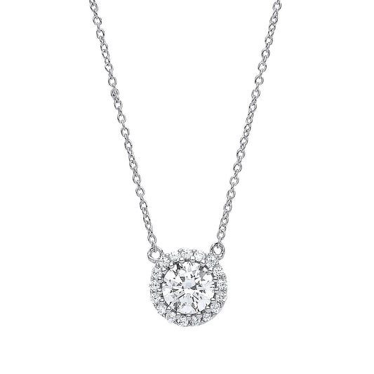 Silver CZ Solitaire Halo Charm Necklace 16 + 2 inch - GVK165W