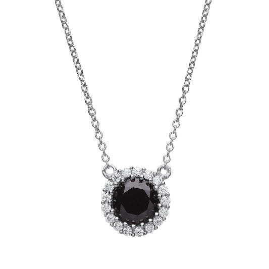 Silver Black CZ Solitaire Halo Charm Necklace 16 + 2 inch - GVK165